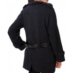 Stylish Belt Style Fleece Ladies Black Long Coat